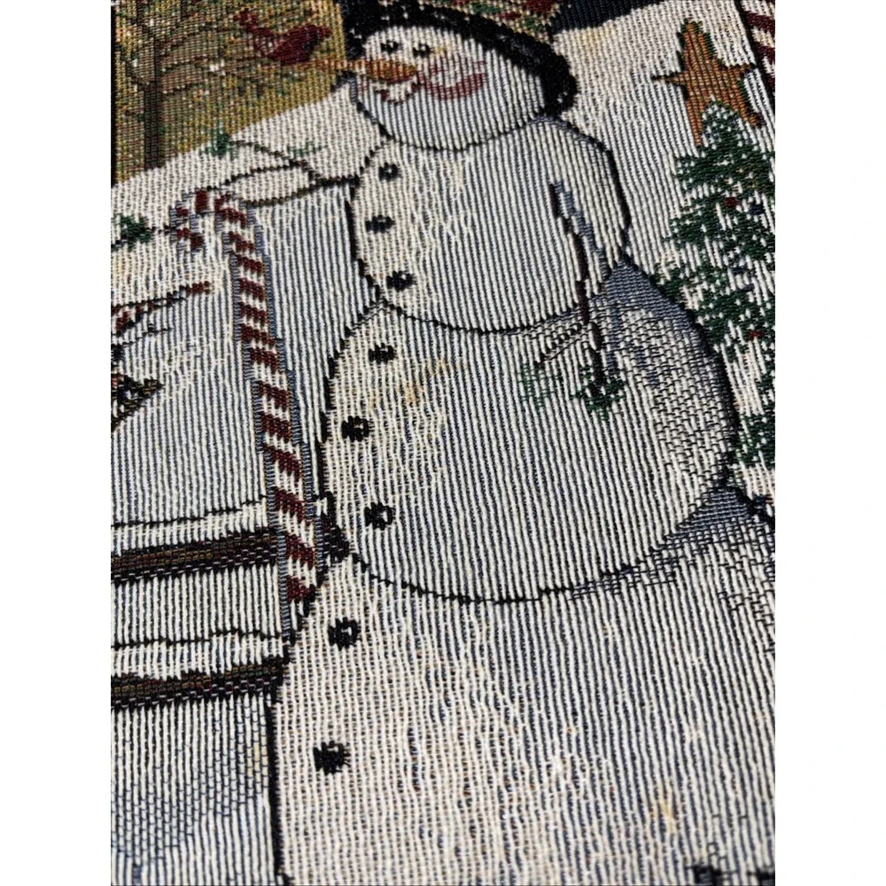 Vtg Tapestry Placemats SNOWMEN 19x13 Finished‎ Edge Christmas Winter Snow